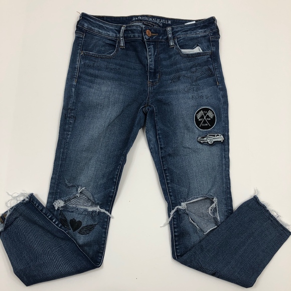 American Eagle Distressed Decorated Jeggings Sz 10 - Picture 1 of 7